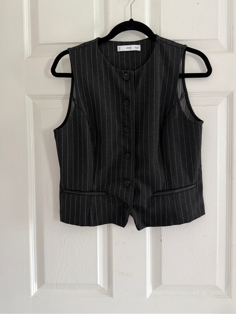 Mango Black Pinstripe Button Vest